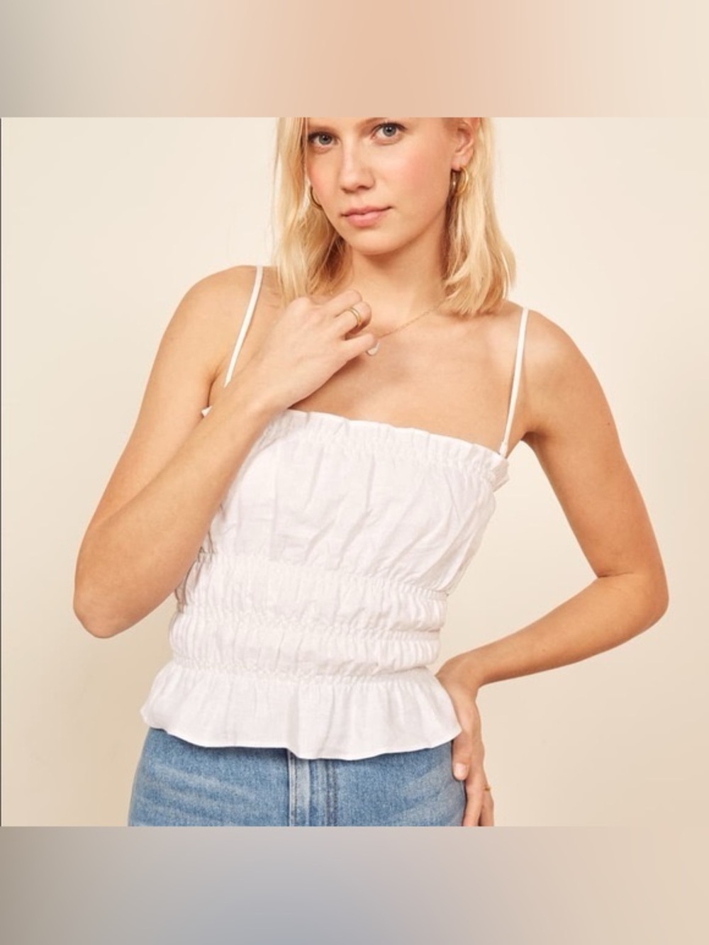 Reformation Gia Convertible Strap White Linen Top